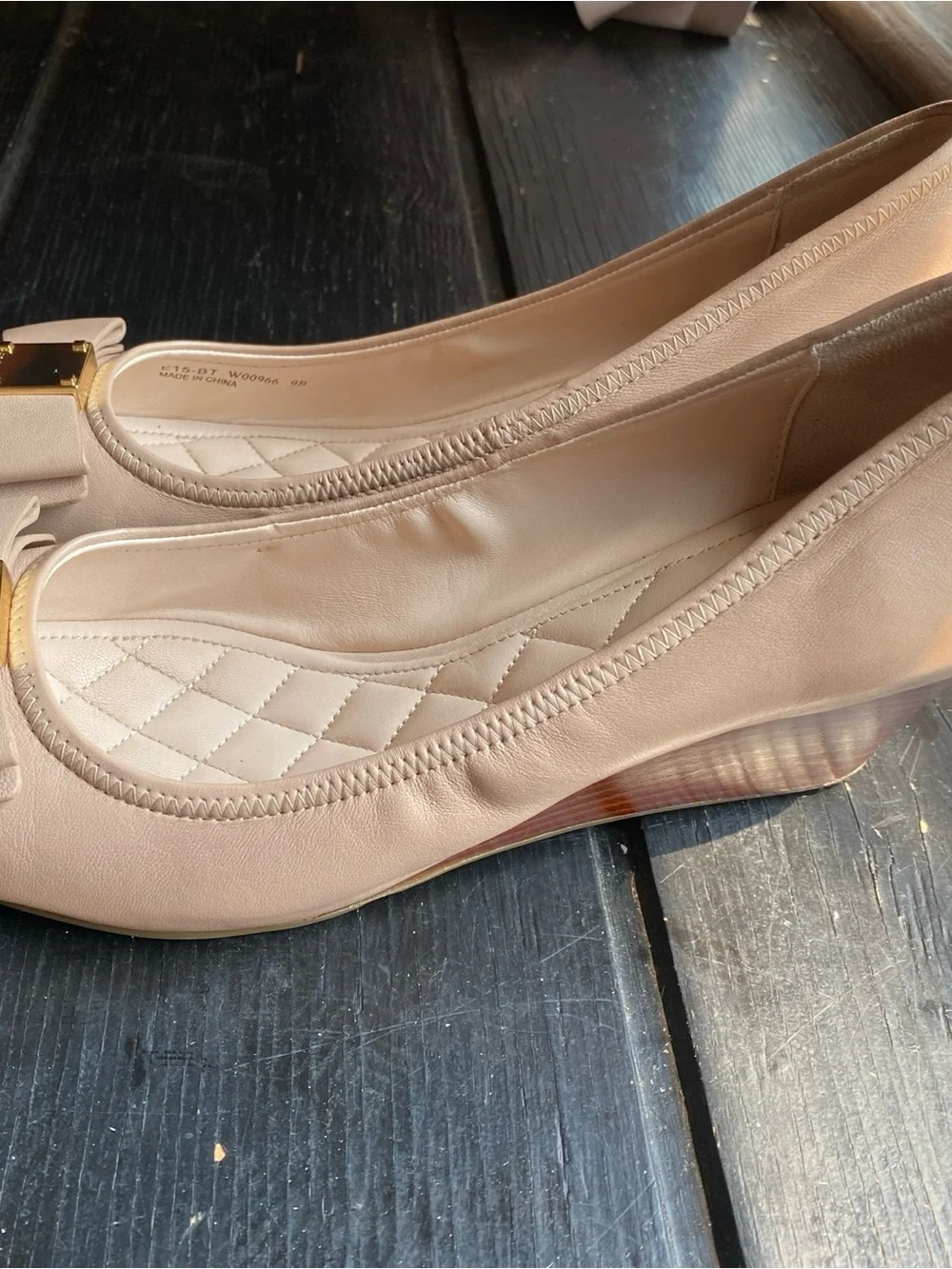 Cole Haan Nude Bow Ballet Flats with Gold Plaque